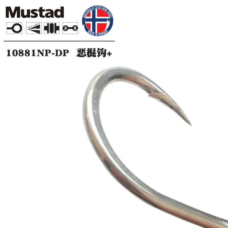 Original Mustad Hooks 10881 Fishing Hooks Jigging Hook Single Ocean Jig Big Barbed With Hole Hook Squid Carp Hardbait Hook Pesca