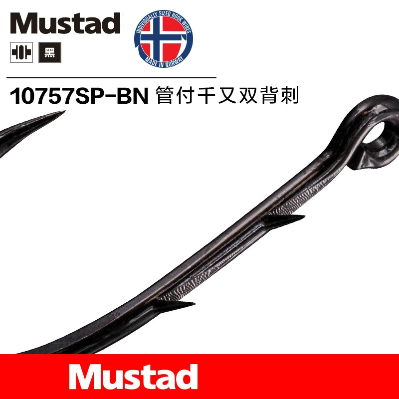 Mustad 10757 Carbon Steel Fishing Hook Barbed Hook Double Back Barbs 1#-9# Lure Hook Sea Fishing Peche Accessory Tackle Pesca