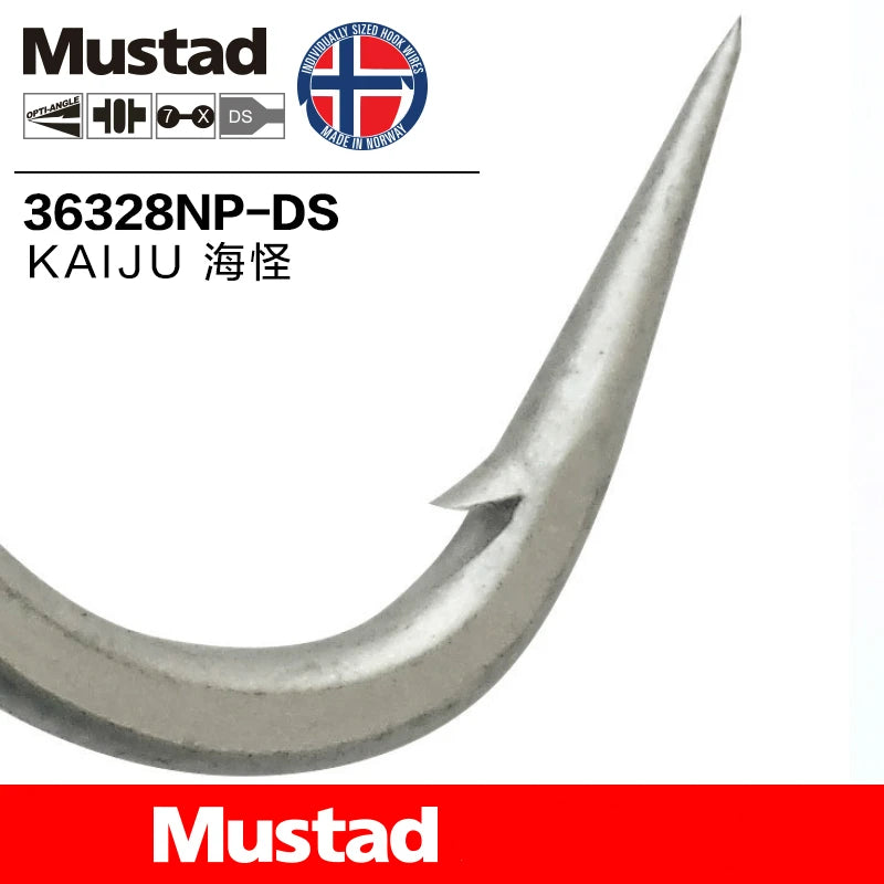 Original Mustad 36328NP-DS High-carbon Steel Fish Hook Barbed Crank Hook 7X Strong 3 Anchors Treble Hooks 3/0-7/0 Sea Fishing Accessories