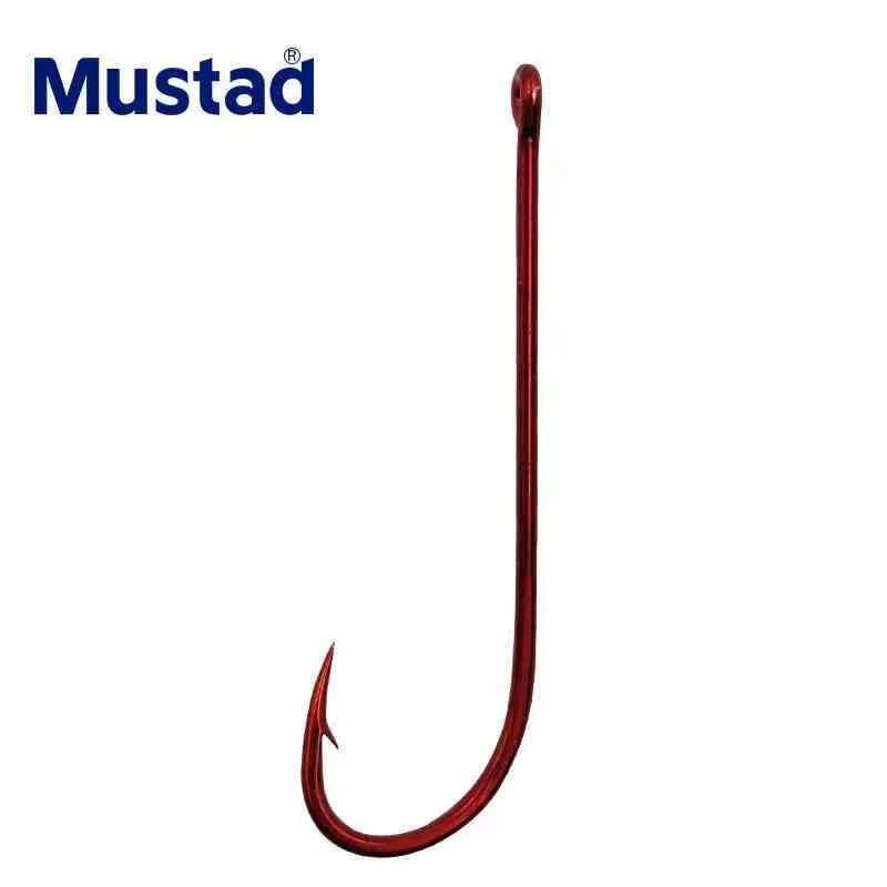 Original Mustad 90234 Np# Sea Fishing Hooks High Carbon Steel Barbed Hook Blood Worm Long Red Live Bait Hooks Conger Eel Hooks