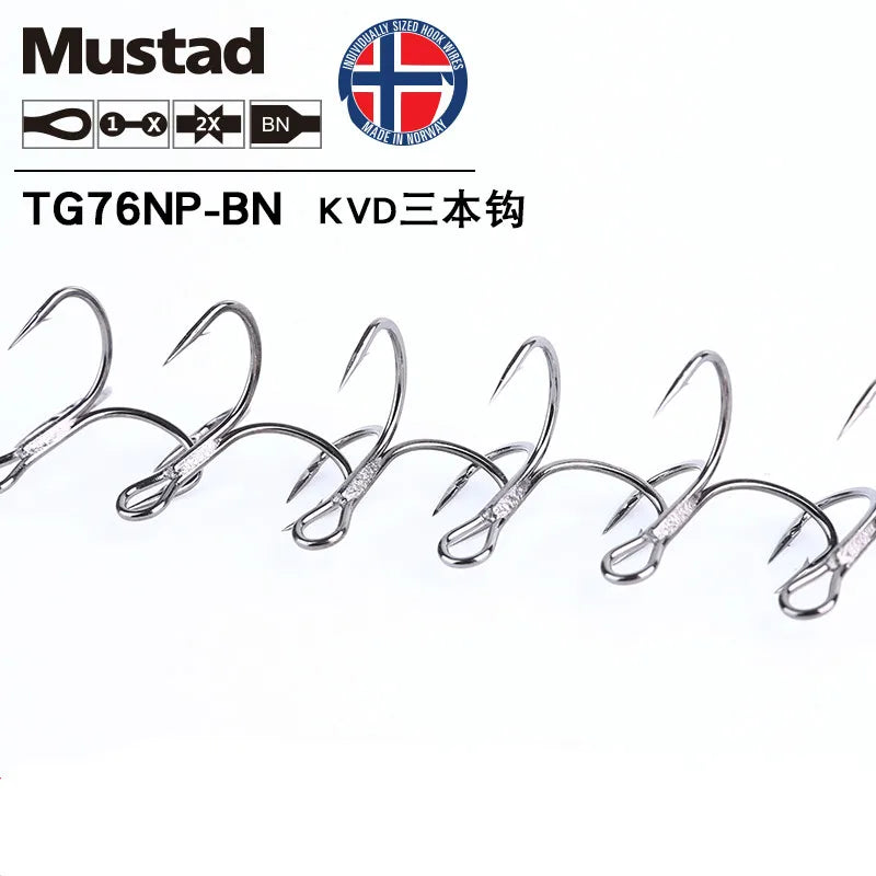 Mustad Hooks TG76 Anti-Rust Treble Hooks Strong Triple Anchor Fishhooks High Carbon Steel Sea Worm Carp Saltwater Lure Rock Hook