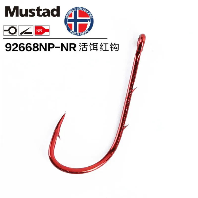 Original Mustad Hooks Live Bait Casting Fishing Hook 92668 High Carbon Steel Barbed Hook Wedkarstwo Anzol Anzuelos De Pesca