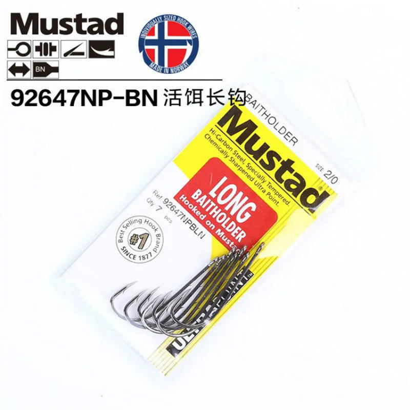 Original Mustad Fishing Hooks 92647 Live Bait Casting Double Backstab Fishing Hooks Worm Barbed Hooks Pesca Fish Accessories