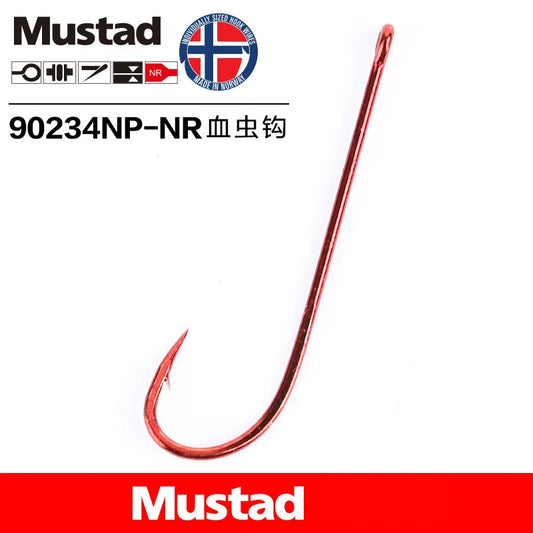 Original Mustad 90234 Np# Sea Fishing Hooks High Carbon Steel Barbed Hook Blood Worm Long Red Live Bait Hooks Conger Eel Hooks