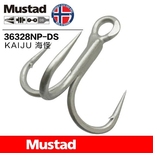 Original Mustad 36328NP-DS High-carbon Steel Fish Hook Barbed Crank Hook 7X Strong 3 Anchors Treble Hooks 3/0-7/0 Sea Fishing Accessories