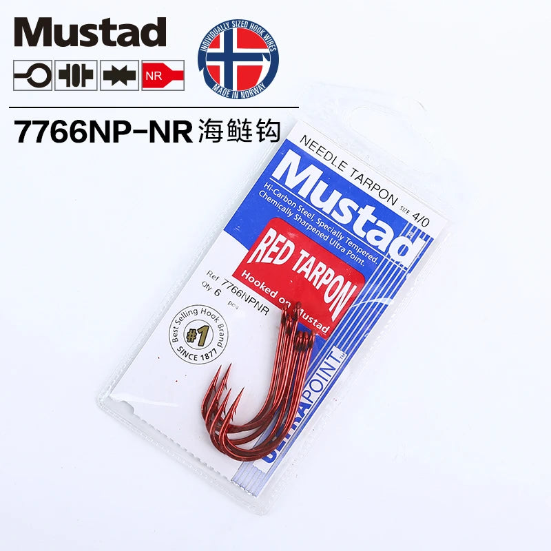 Authentic Mustad Hooks 7766np# Tarpon Blood Hook Barbed Anzol Hook Ocean Rock Fishing Sea Beach Fishing Pesca Fishing Tackle