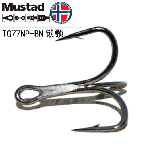 Mustad Norway treble hook TG77NP-BN high carbon steel hooks barbed jawlock hooks 3X strong lure ocean fishing anchor hook pesca