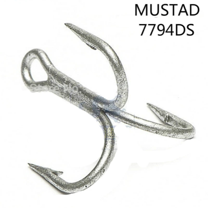 Mustad treble hooks sea fishing hooks 7794-ds # 3 x Bold 3 x strengthen DACROMET treated seawater resistant ocean hooks pesca