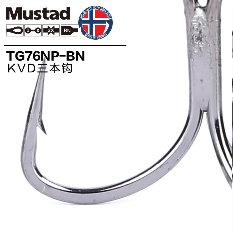 Mustad Hooks TG76 Anti-Rust Treble Hooks Strong Triple Anchor Fishhooks High Carbon Steel Sea Worm Carp Saltwater Lure Rock Hook